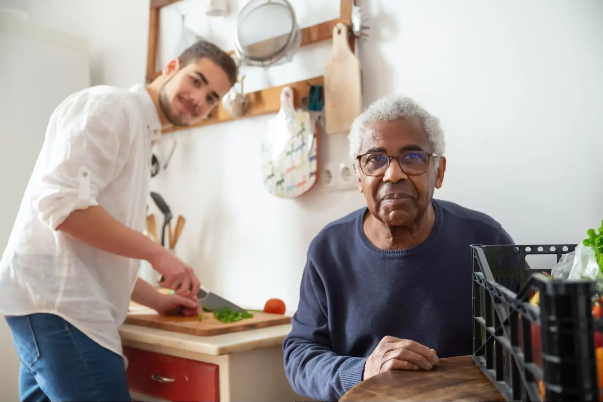 An elderly man receiving respite care.