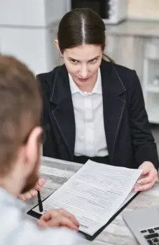 A woman signing up for Collateral Assignment.